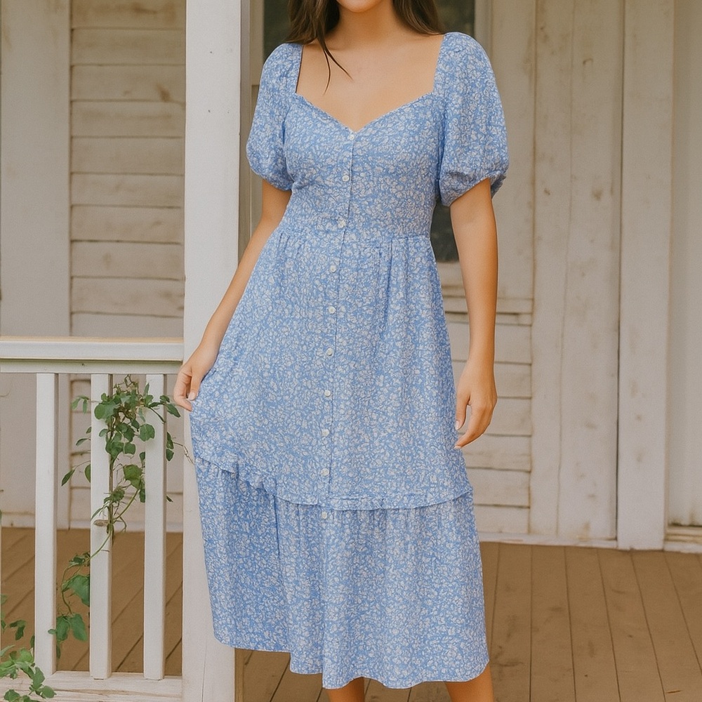 Smash + Tess Blue Floral Midi Dress